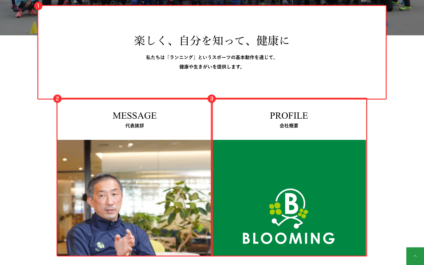 トップページのヘッダーコンテンツ下キャッチと3点カード