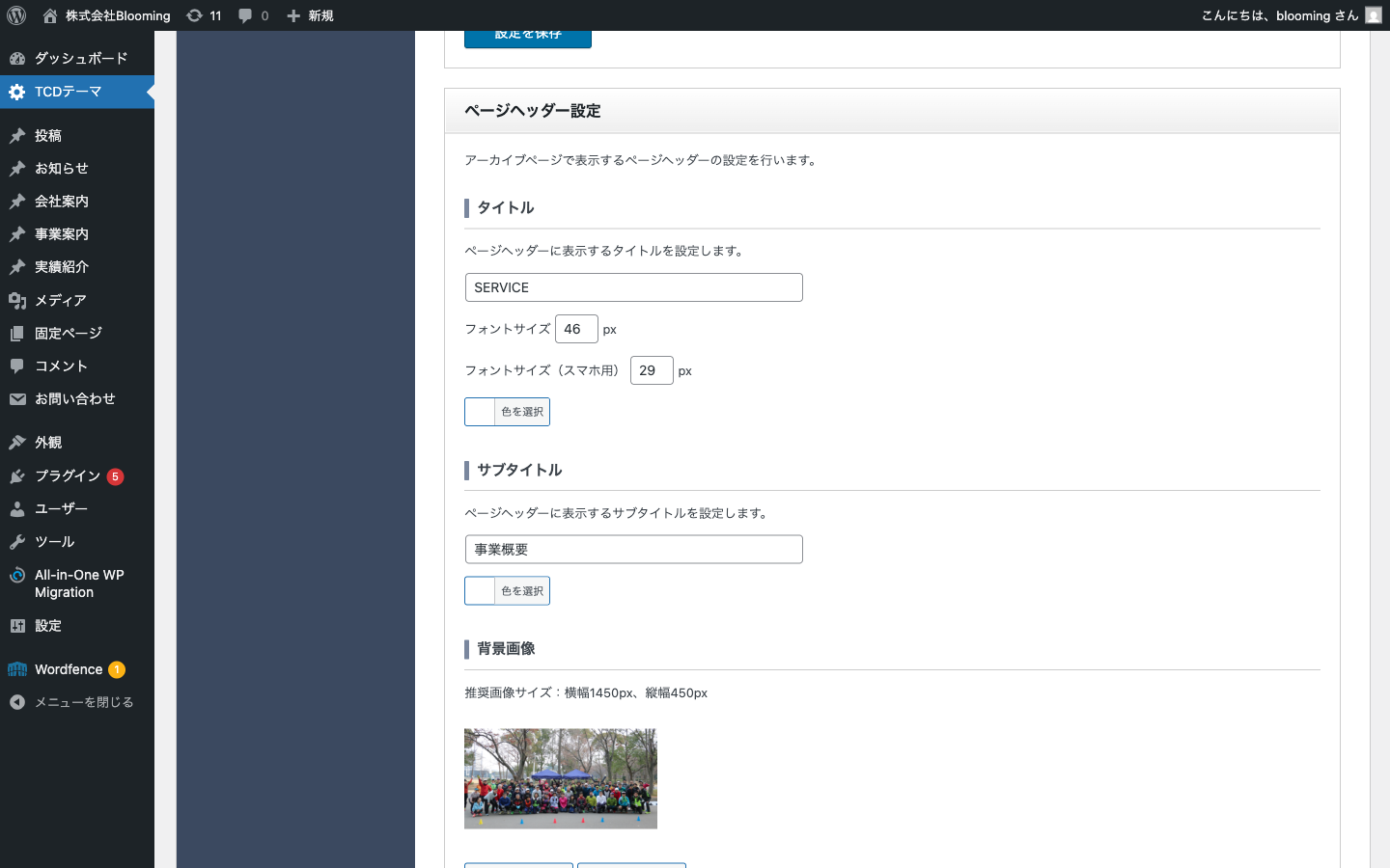 ページヘッダー設定セクション