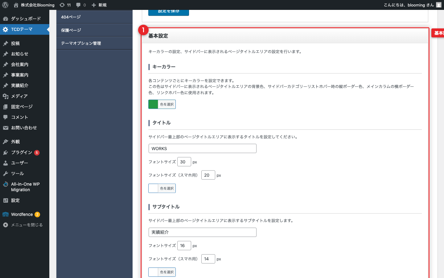 基本設定セクション