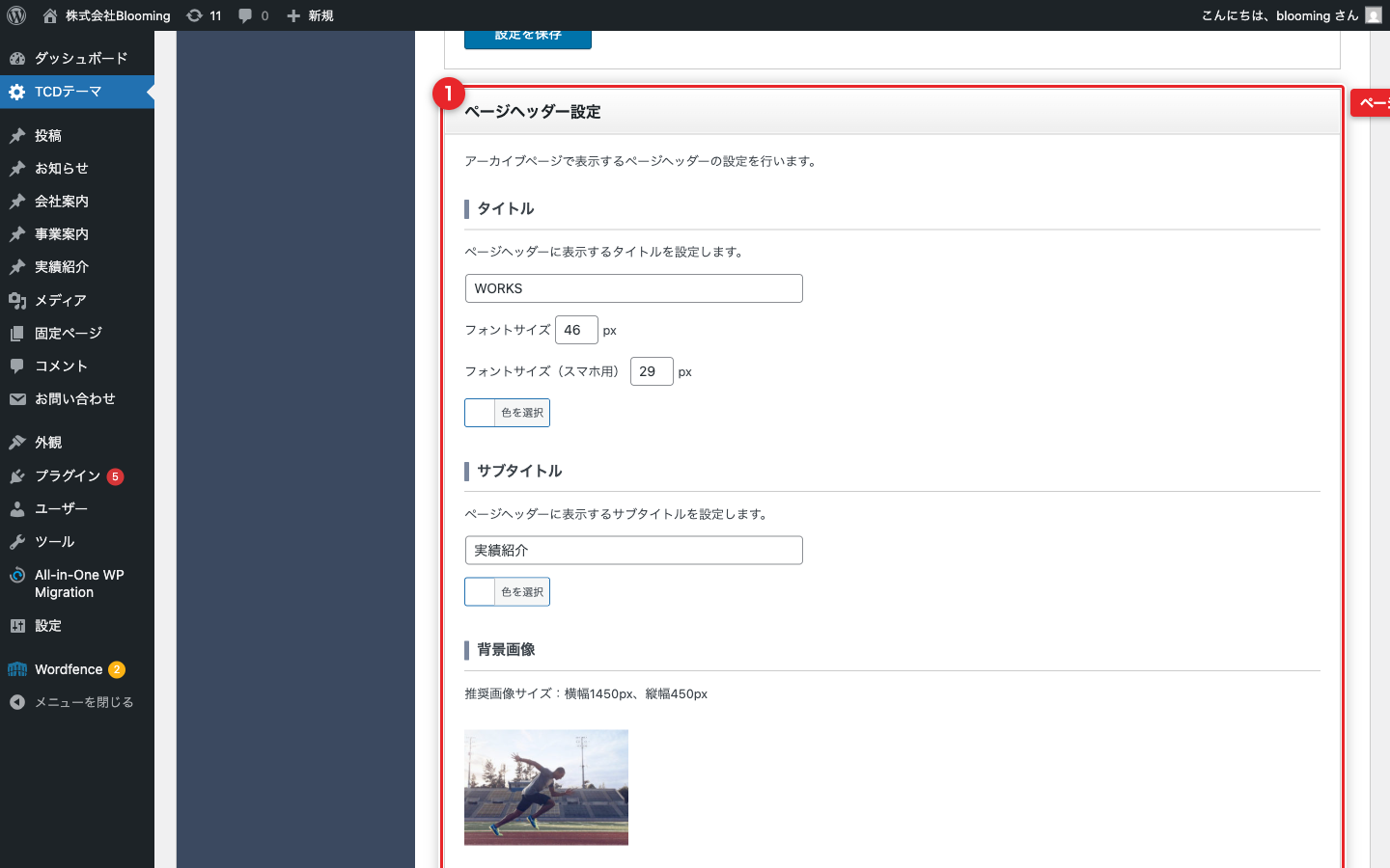 ページヘッダー設定セクション