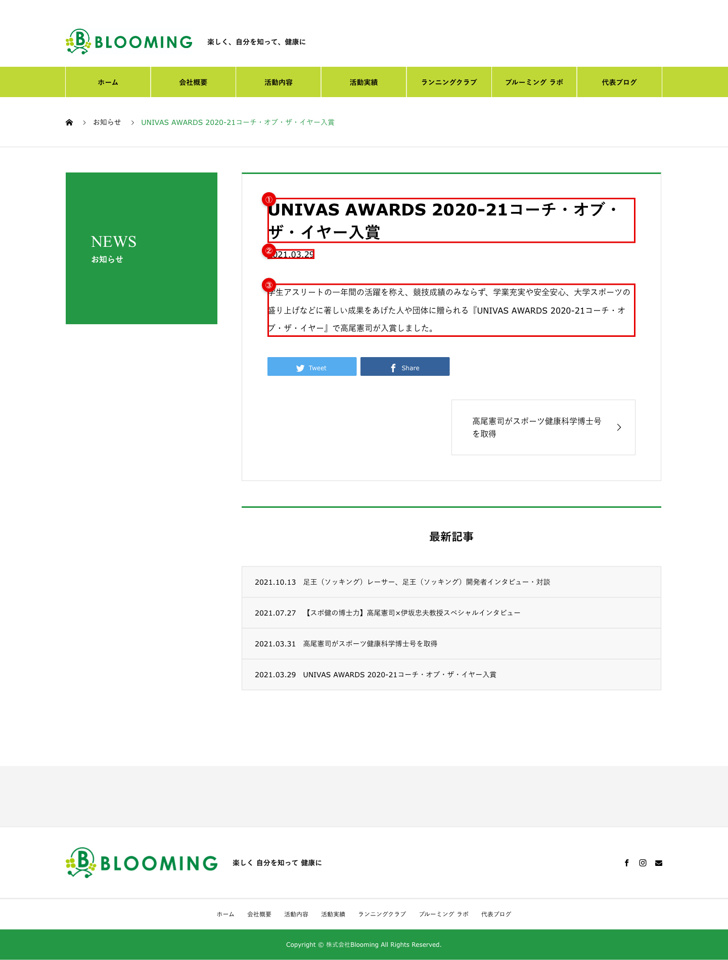 Classic Editor 段落のみのお知らせ記事の公開サイト表示例